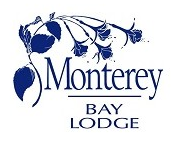 A dark blue logo for Monterey Bay Lodge featuring stylized floral elements over the text.