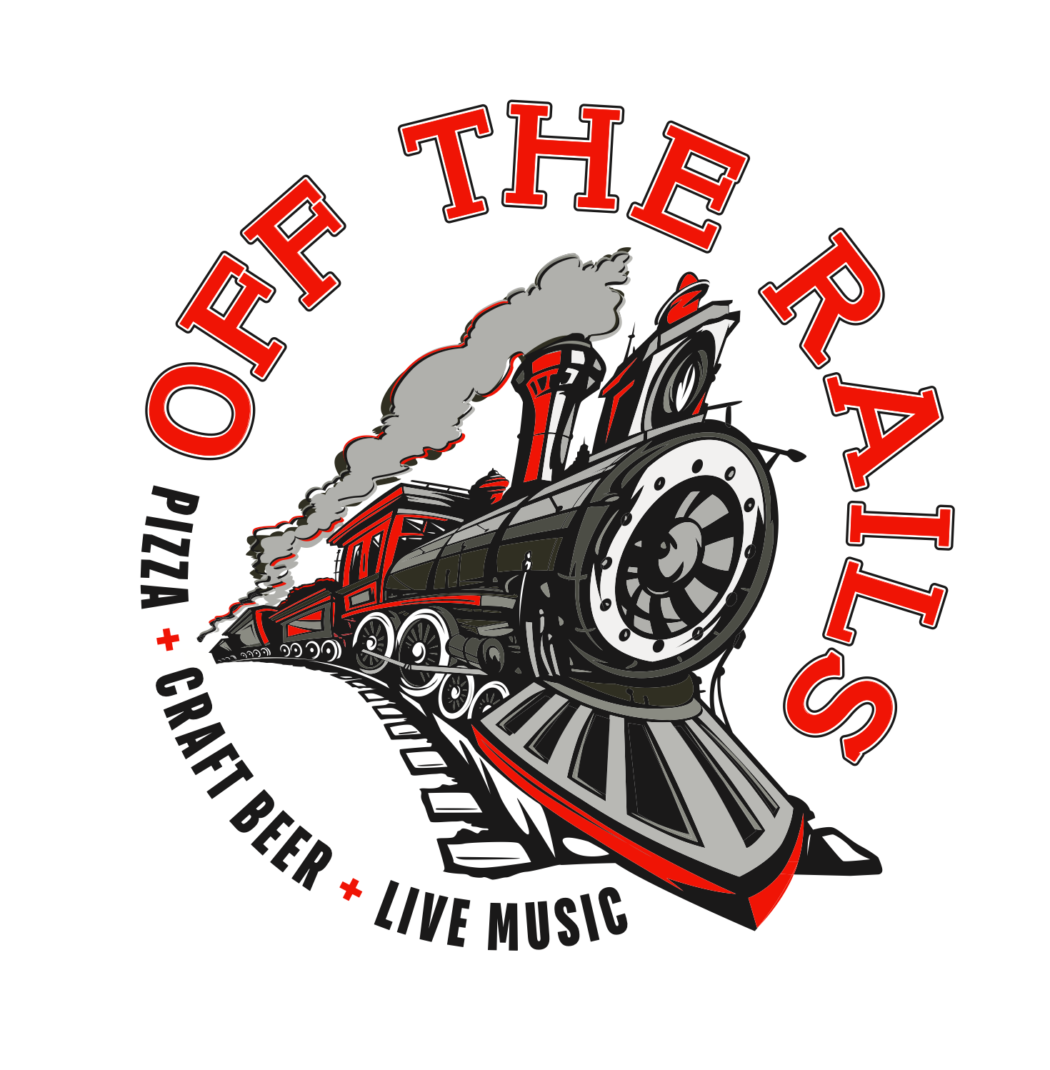 The logo for off the rails is a train with smoke coming out of it.