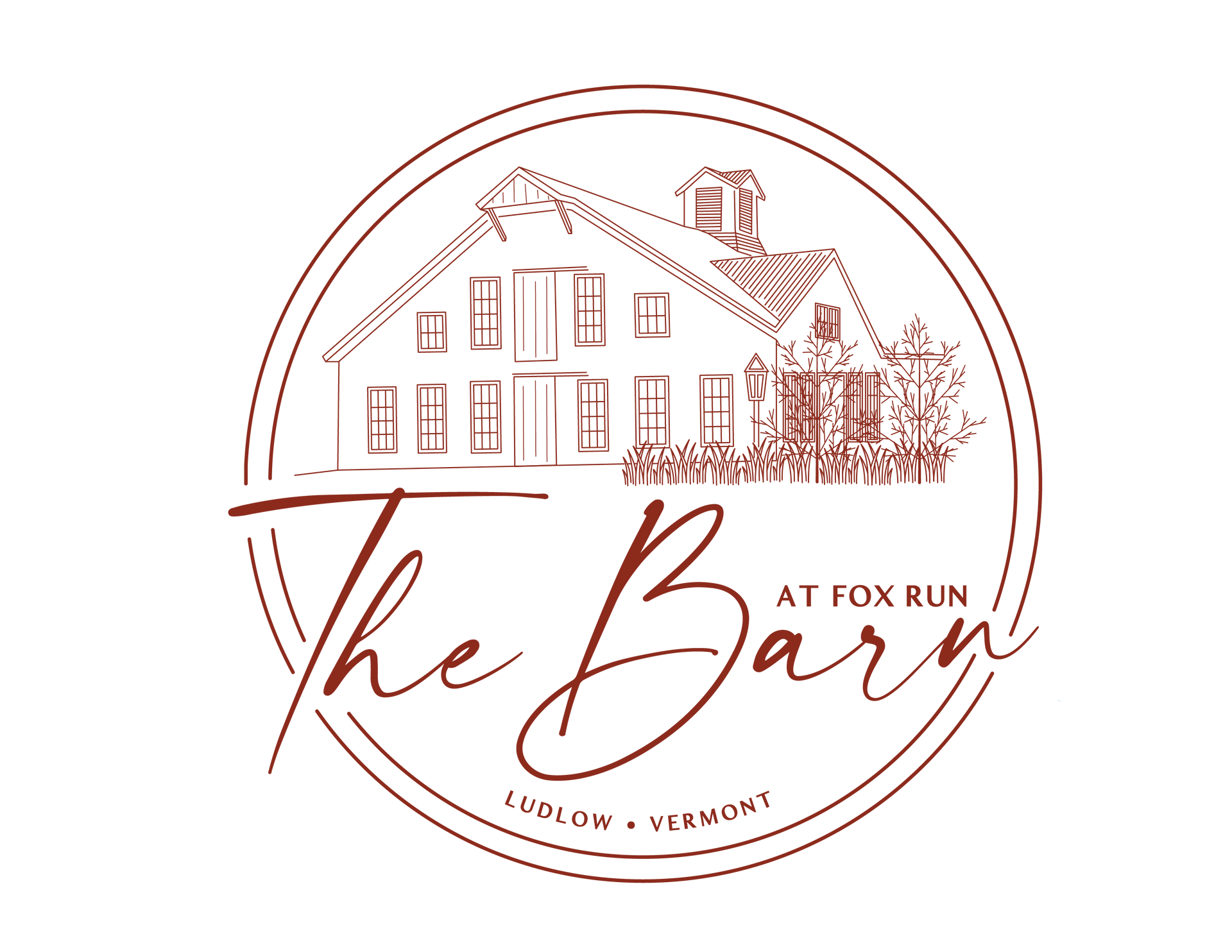 A logo for the barn at fox run in vermont
