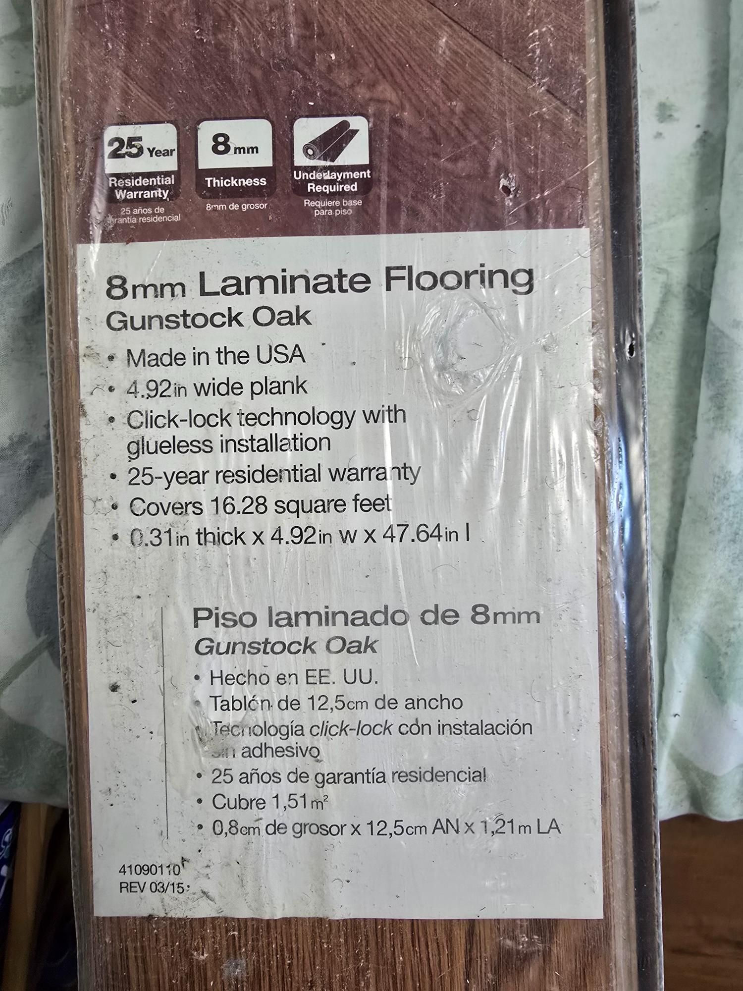 Laminate flooring package labeled 