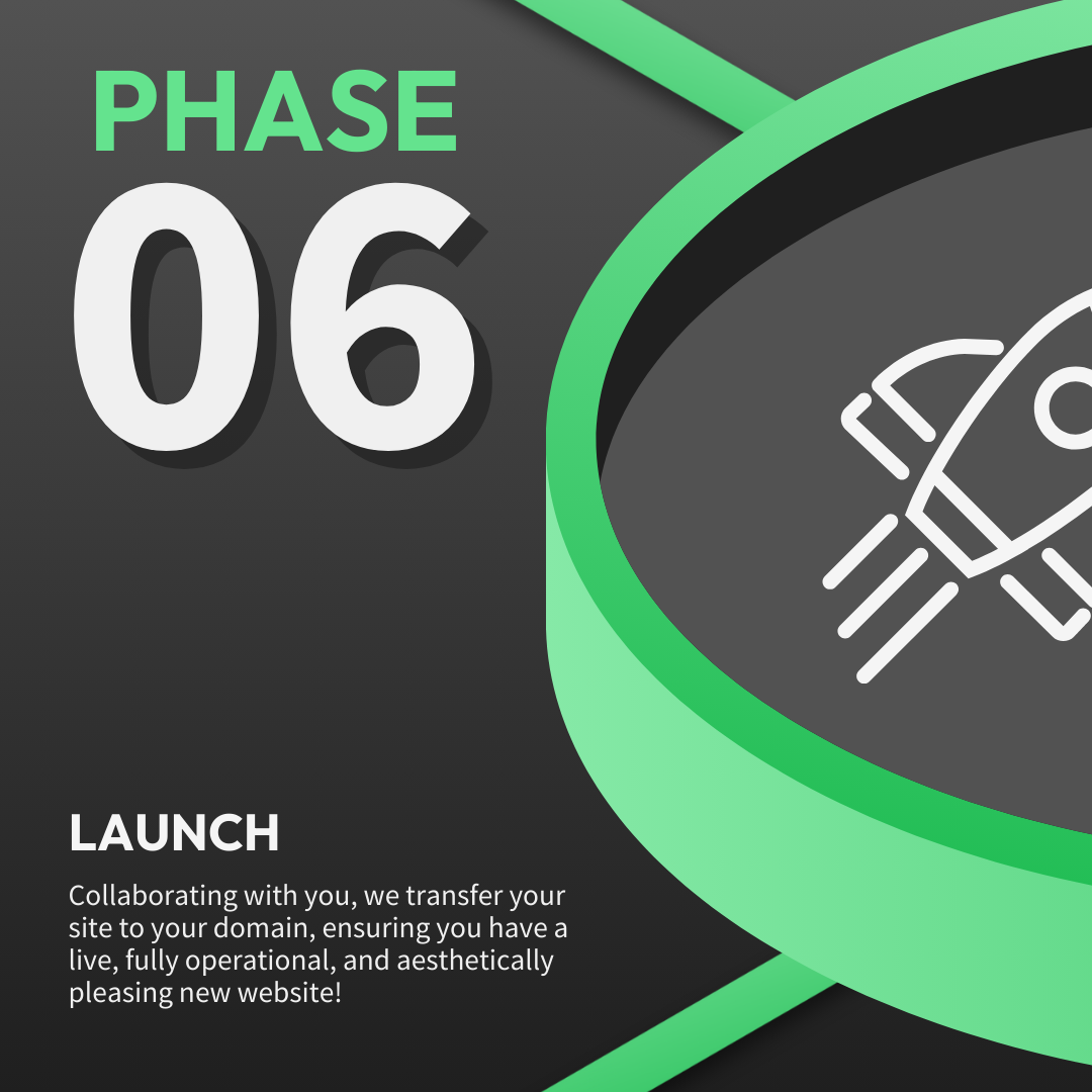 A green circle with the words phase 06 launch on it