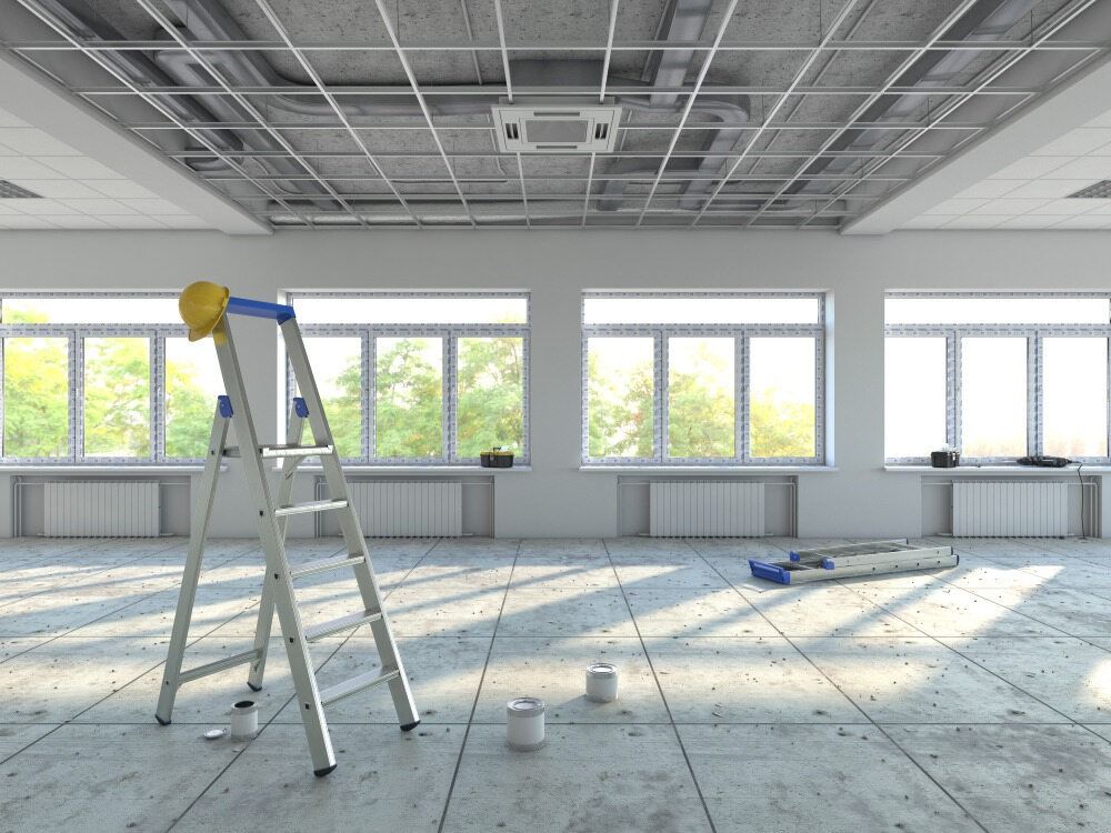 An Empty Room With A Ladder And A Hard Hat On The Floor — Blake Saunders Painting In Edgeworth, NSW