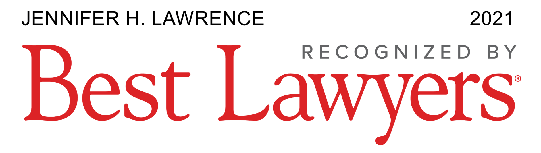 A logo for best lawyers recognized by jennifer h. lawrence in 2021