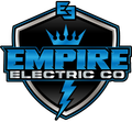 Logo for Empire Electric Co: blue and black shield with text, crown, and lightning bolt.