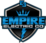 Logo for Empire Electric Co: blue and black shield with text, crown, and lightning bolt.