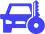 A blue car with a key attached to it