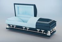 dark blue casket with light blue liner