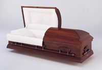 a wooden casket with the lid open