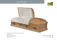 light wood casket with white liner