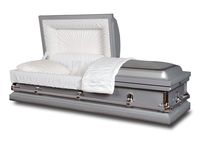 silver casket and white liner