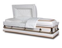 white and gold casket and white liner