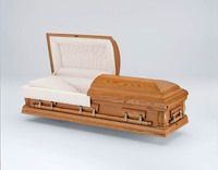 a wooden casket with the lid open
