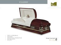 dark wood casket with white liner