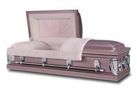 rose colored casket and white pink liner