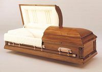 a wooden casket with the lid open