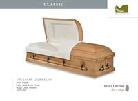 light wood casket with white liner