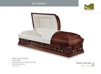 dark wood casket with white liner