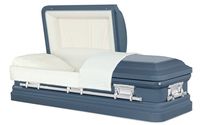 teal casket with white liner