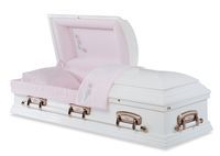 white casket with pink liner