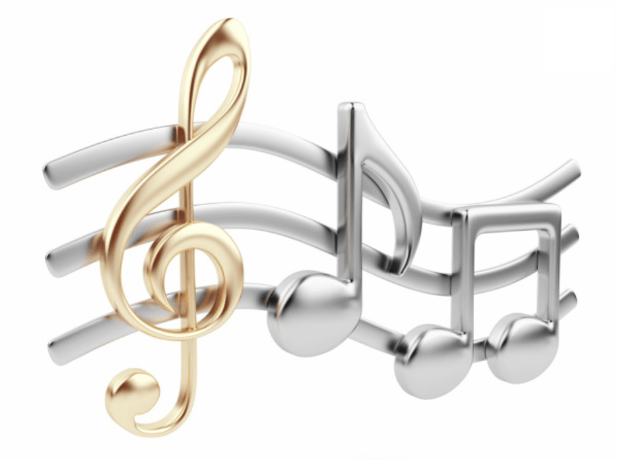 a treble clef and music notes on a white background