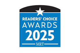 Blue and black Readers' Choice Awards 2025 badge with a star, white text, and 