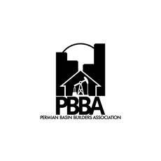 PBBA logo: Black silhouette of buildings, house with oil derrick, PBBA text, and Permian Basin Builders Association text below.
