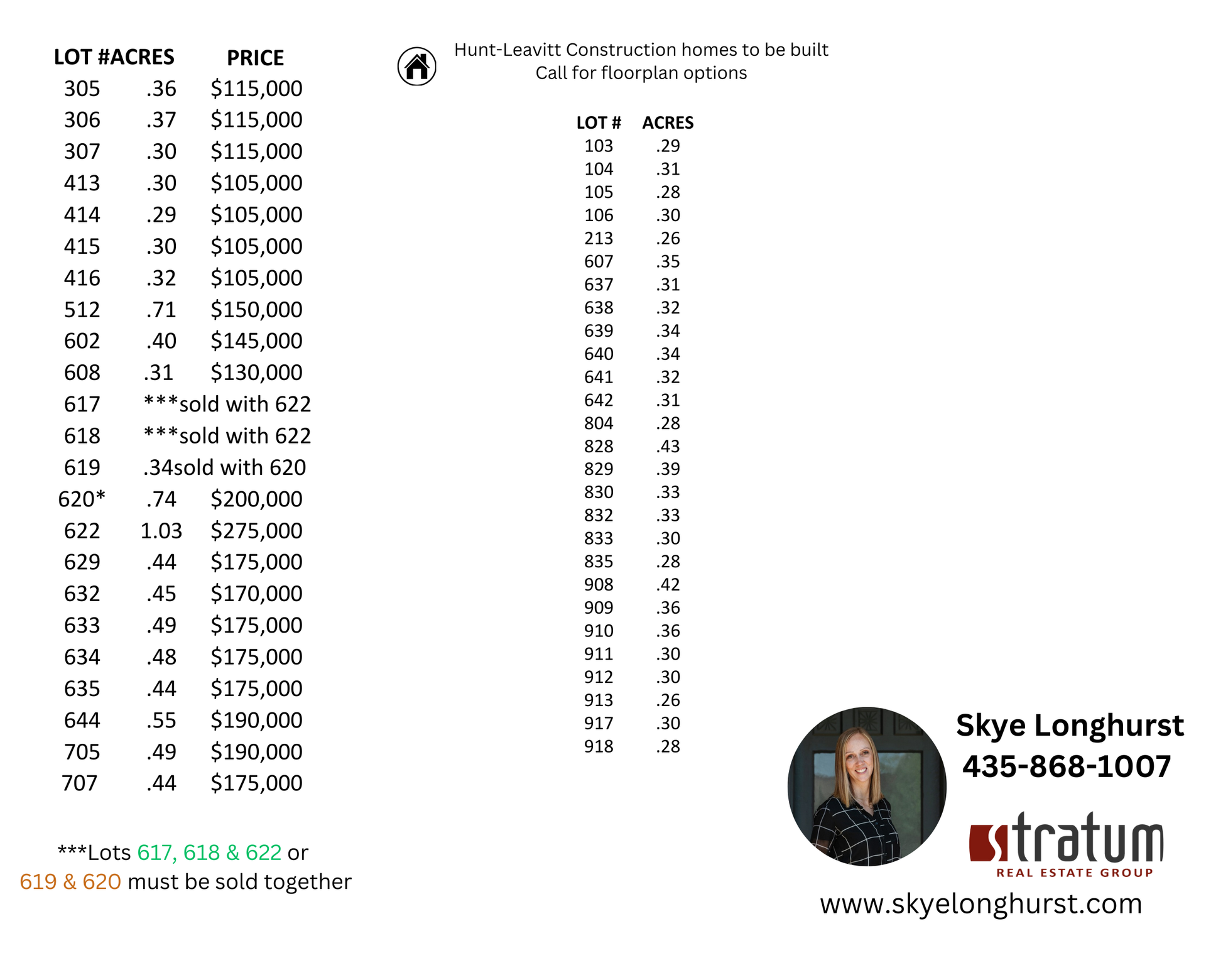 price list of lots in saddleback ridge development