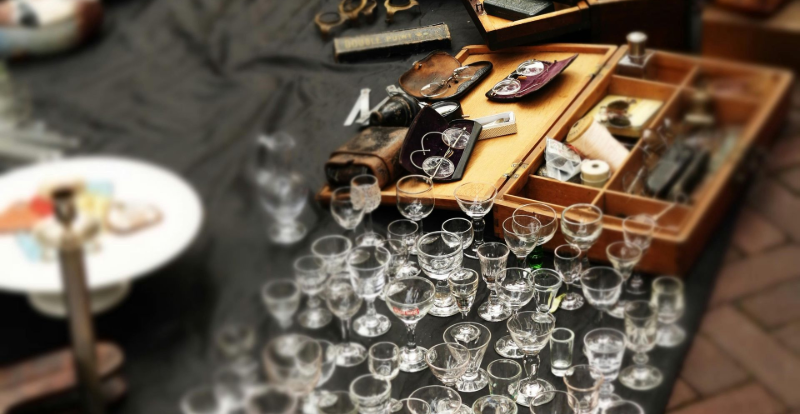 lots of small trinkets at an estate sale