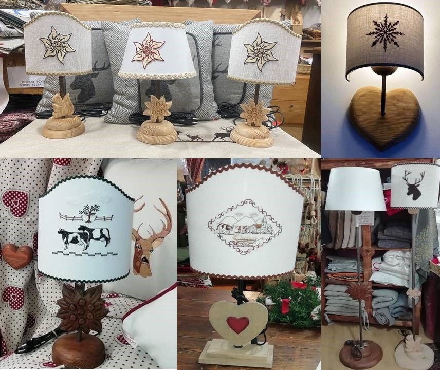Un collage di diversi tipi di lampade, tra cui una con un cervo sopra