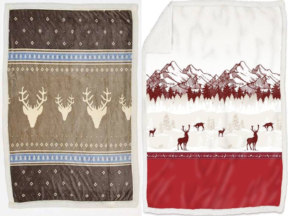 Due coperte con cervi e montagne sopra