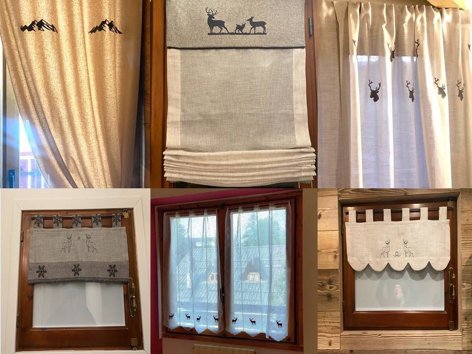 Un collage di diversi tipi di tende su una finestra