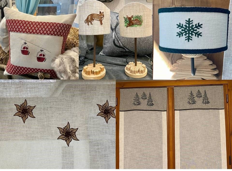 Un collage di quattro immagini di diversi tipi di oggetti ricamati