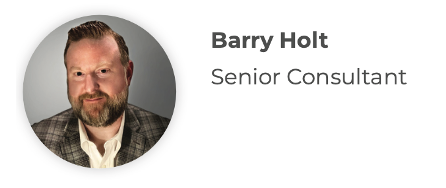 Barry Holt, a senior consultant, portrait in a circular frame.