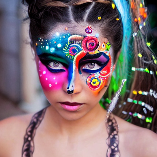 picture of girl with face painted with intricate design