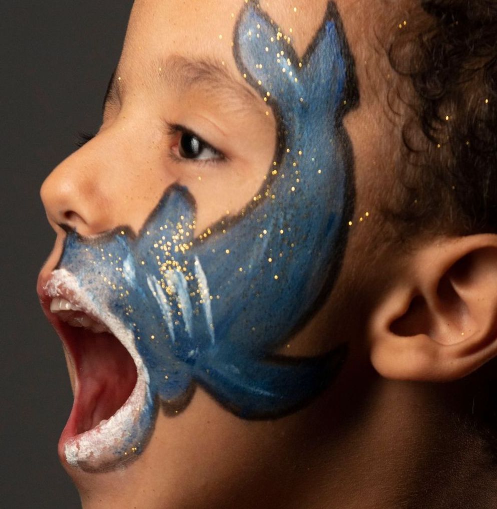 photo of young boy with dolphin painted on side of face