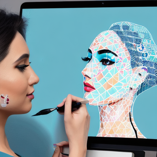 picture of woman painting her own face using AI-guided design