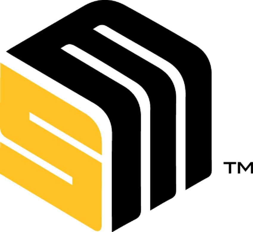 Yellow and black abstract logo with a letter 