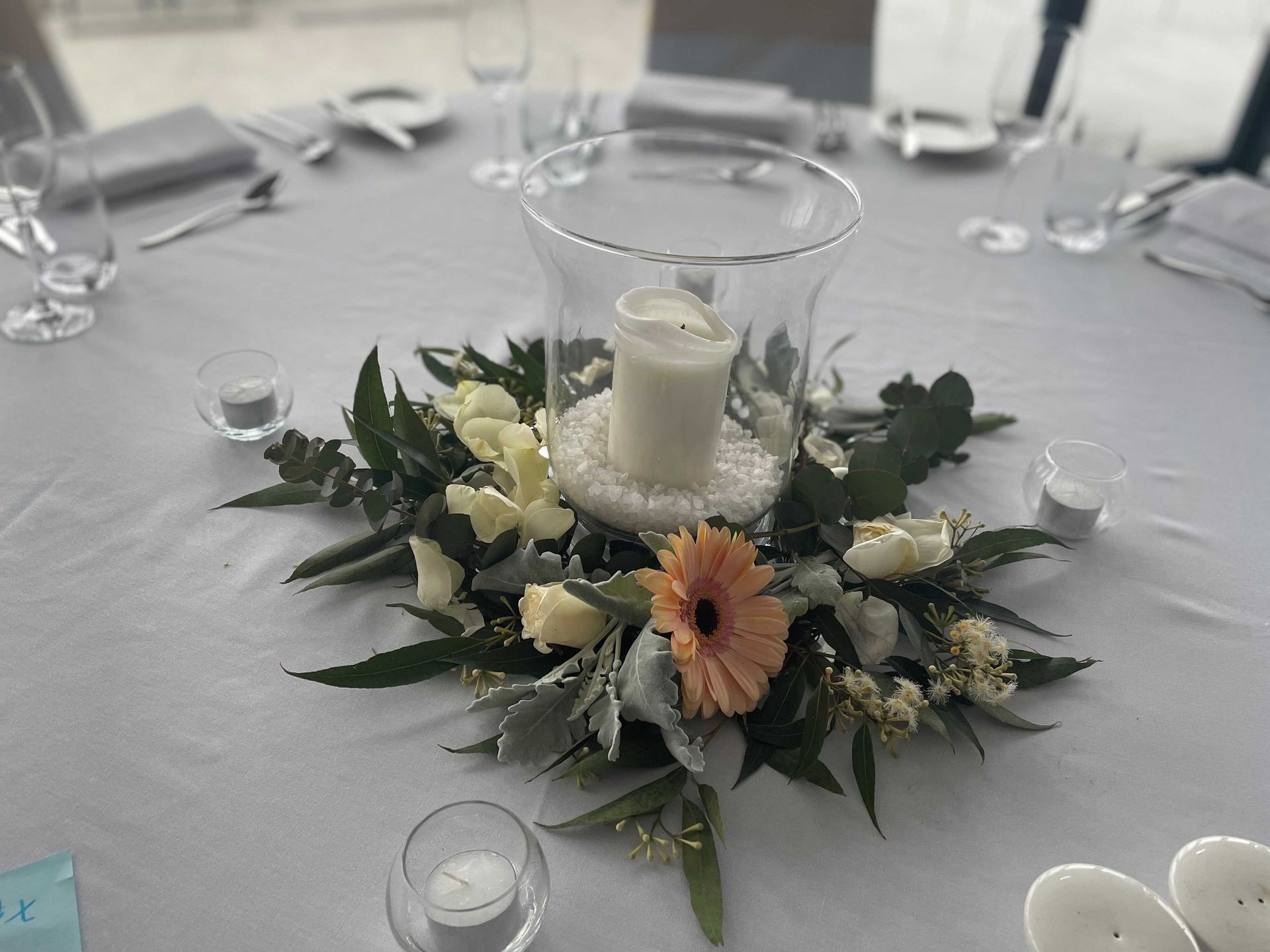 Candle and Flowers on Table — Sydney, NSW — Affordable Chair Covers & Candelabras