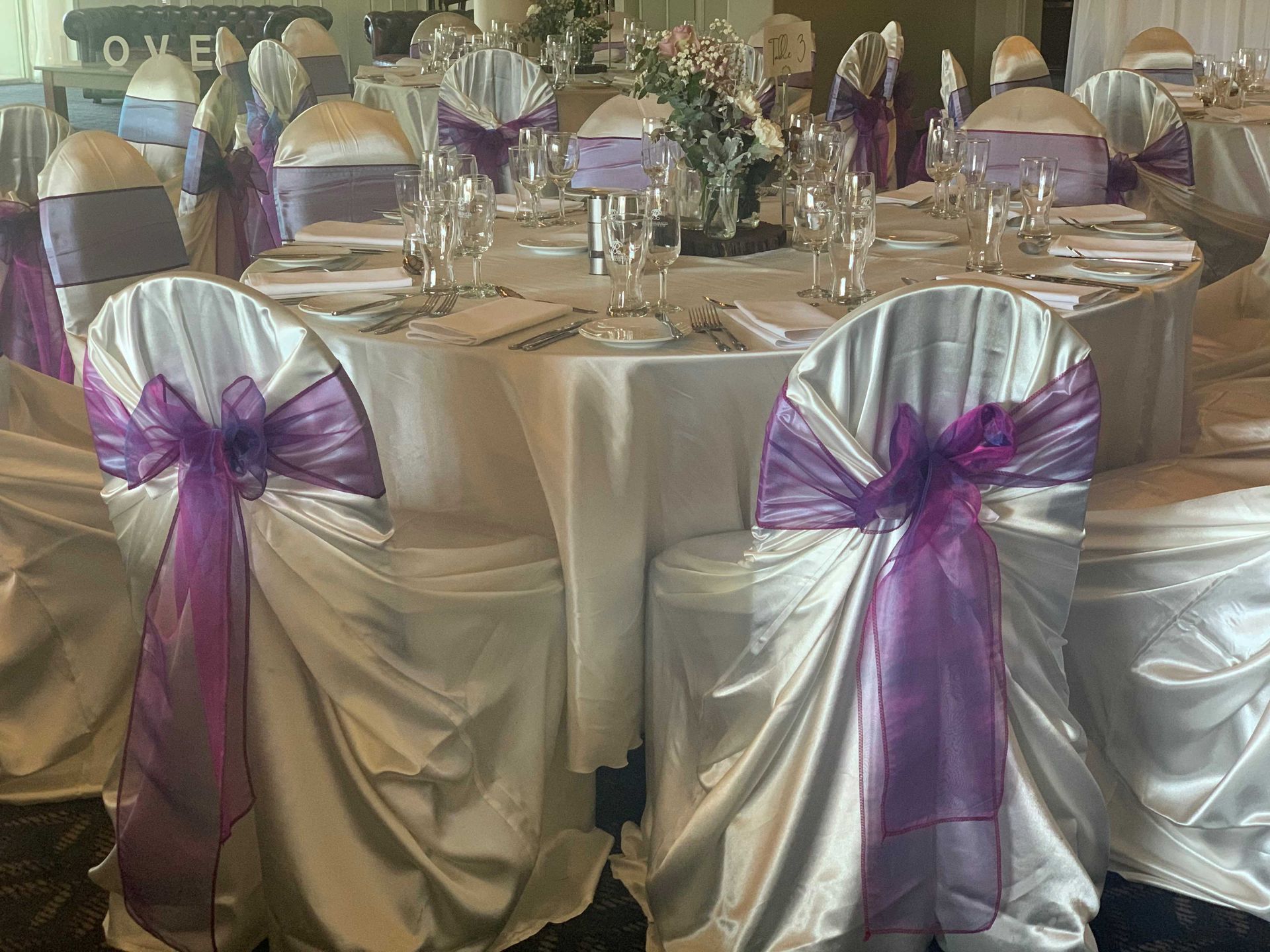 Purple Organza Sashes — Sydney, NSW — Affordable Chair Covers & Candelabras