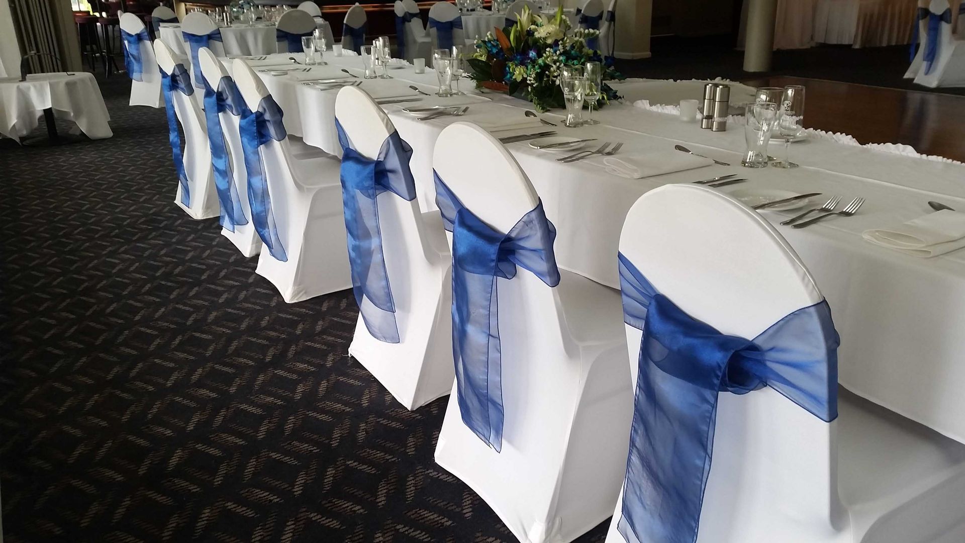 Blue Organza Sashes — Sydney, NSW — Affordable Chair Covers & Candelabras
