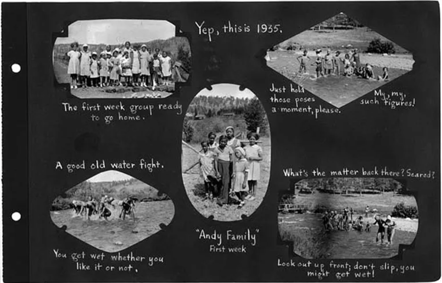 A black and white photo album from 1955