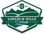 A green and white logo for lincoln hills cares