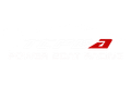 A red and white logo on a white background.