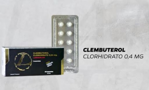 Caja y blíster de pastillas de Clenbuterol, etiquetadas “CLORHIDRATO 0,4 MG”.