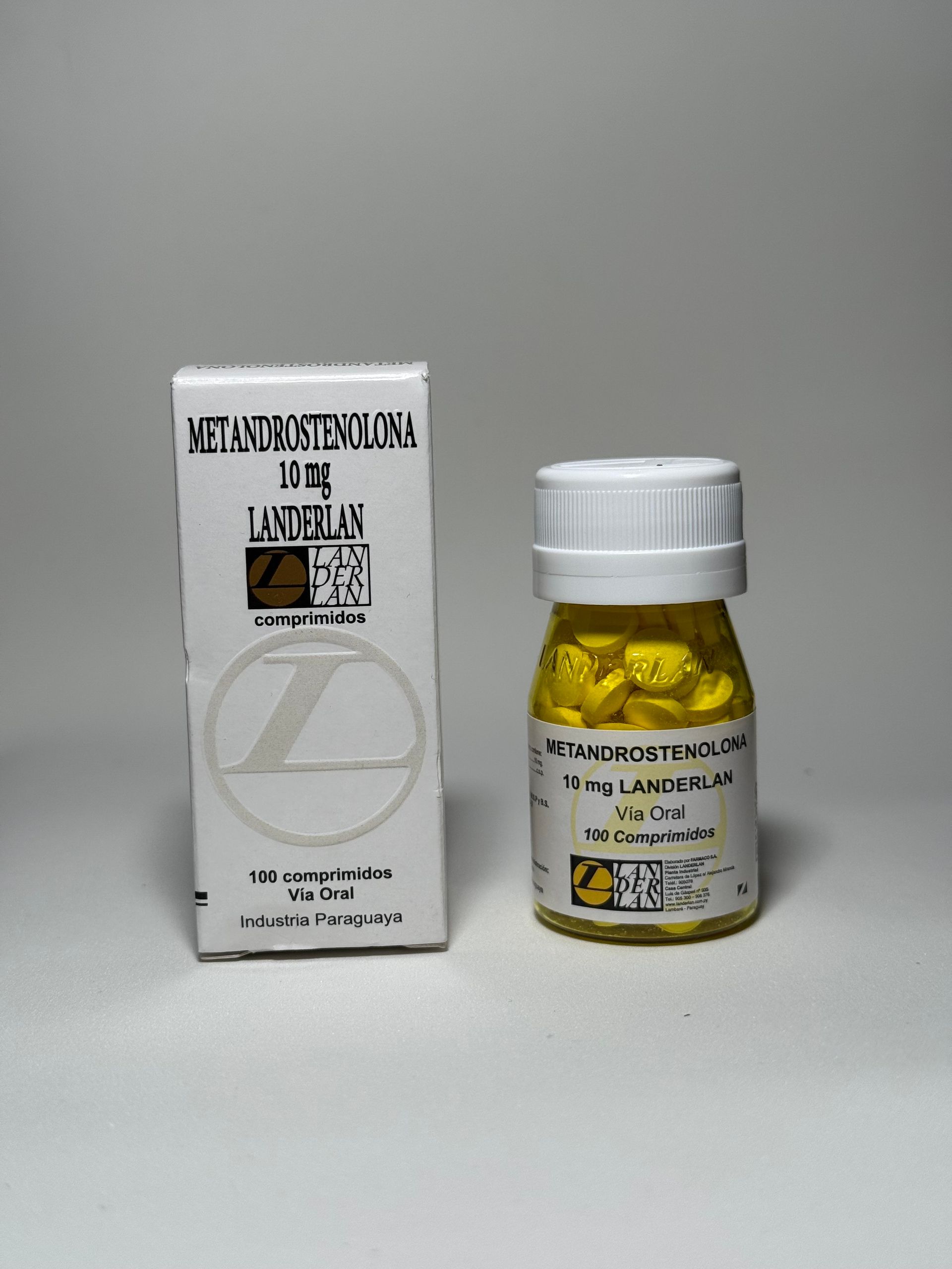 Caja y frasco de comprimidos amarillos, etiquetados con información médica.