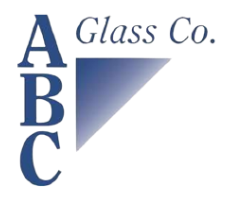 Logo for ABC Glass Co.: blue stacked letters