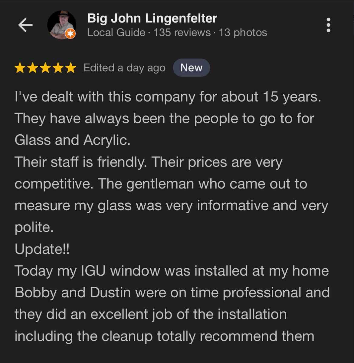 Google review from