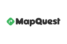 MapQuest logo: Green diamond with white arrow, dark gray text.