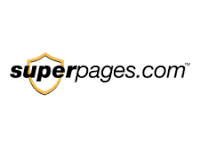 Logo for Superpages.com; text with gold shield icon.