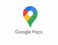 Google Maps logo: colorful map pin with text below.